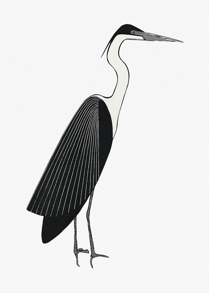 Vintage giant heron animal art print, remix from artworks by Samuel Jessurun de Mesquita