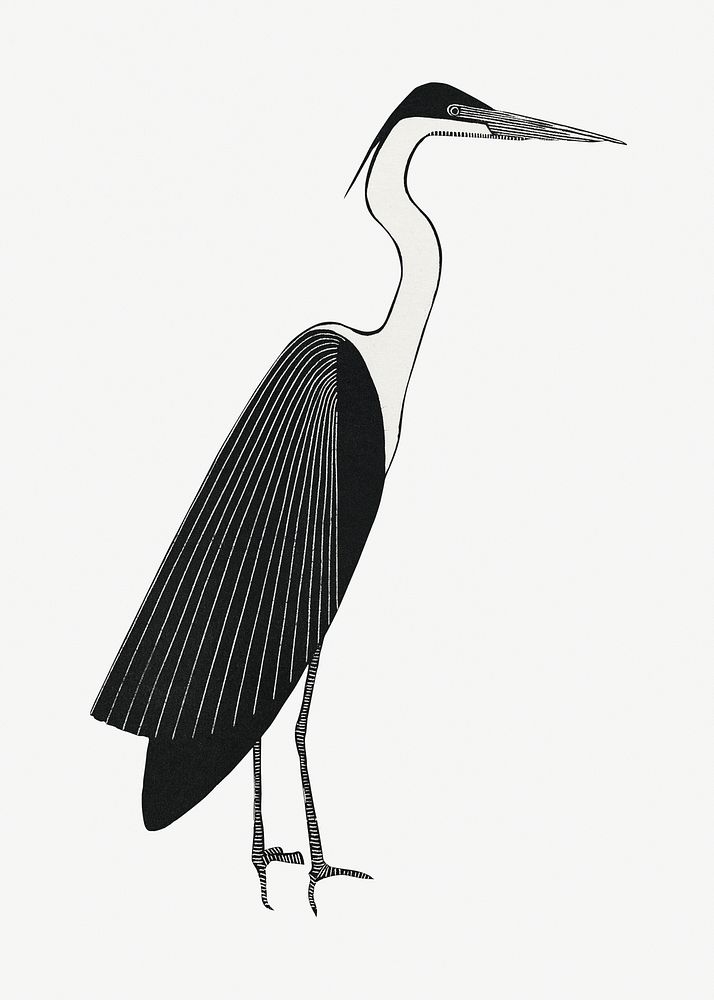 Vintage giant heron psd animal art print, remix from artworks by Samuel Jessurun de Mesquita