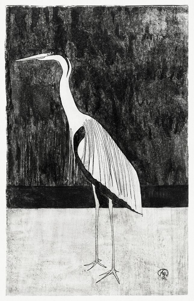Heron (Reiger) (1911) print in high resolution by Samuel Jessurun de Mesquita. Original from The Rijksmuseum. Digitally…