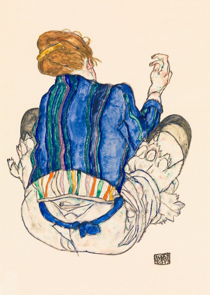 Seated Woman, Back View (1917) by Egon Schiele. Original female line art drawing from The MET museum. Digitally enhanced by…