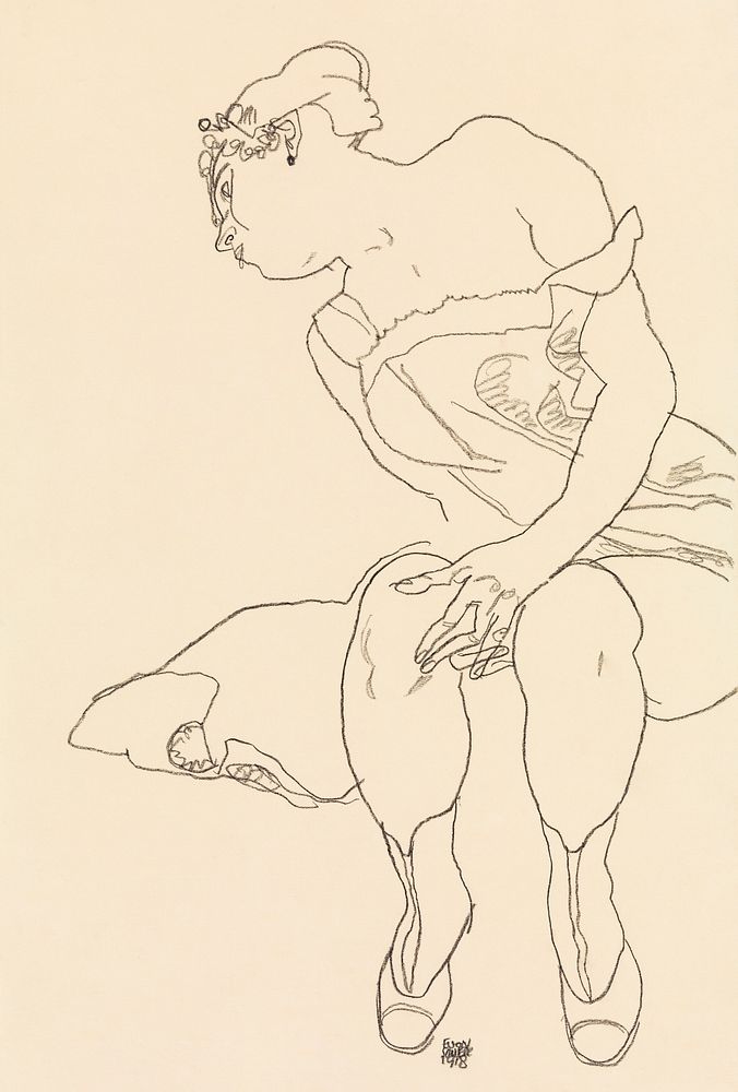 Naked lady. Seated Woman in Corset and Boots (1918) by Egon Schiele. Original female line art drawing from The MET museum.…