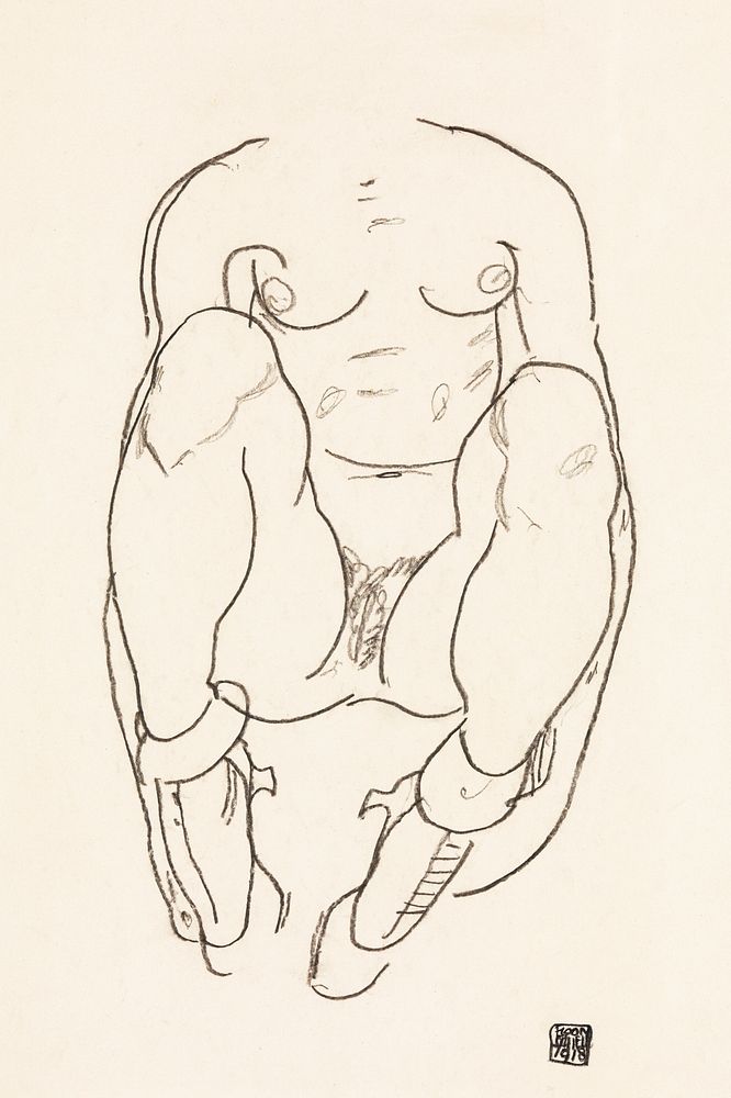 Naked woman spreading legs. Torso of a Seated Woman with Boots (1918) by Egon Schiele. Original female line art drawing from…