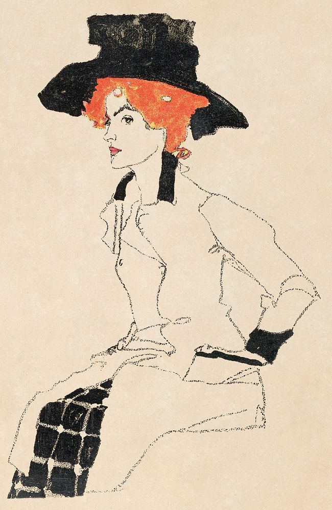 Portrait of a Woman (1910) by Egon Schiele. Original female line art drawing from The MET museum. Digitally enhanced by…