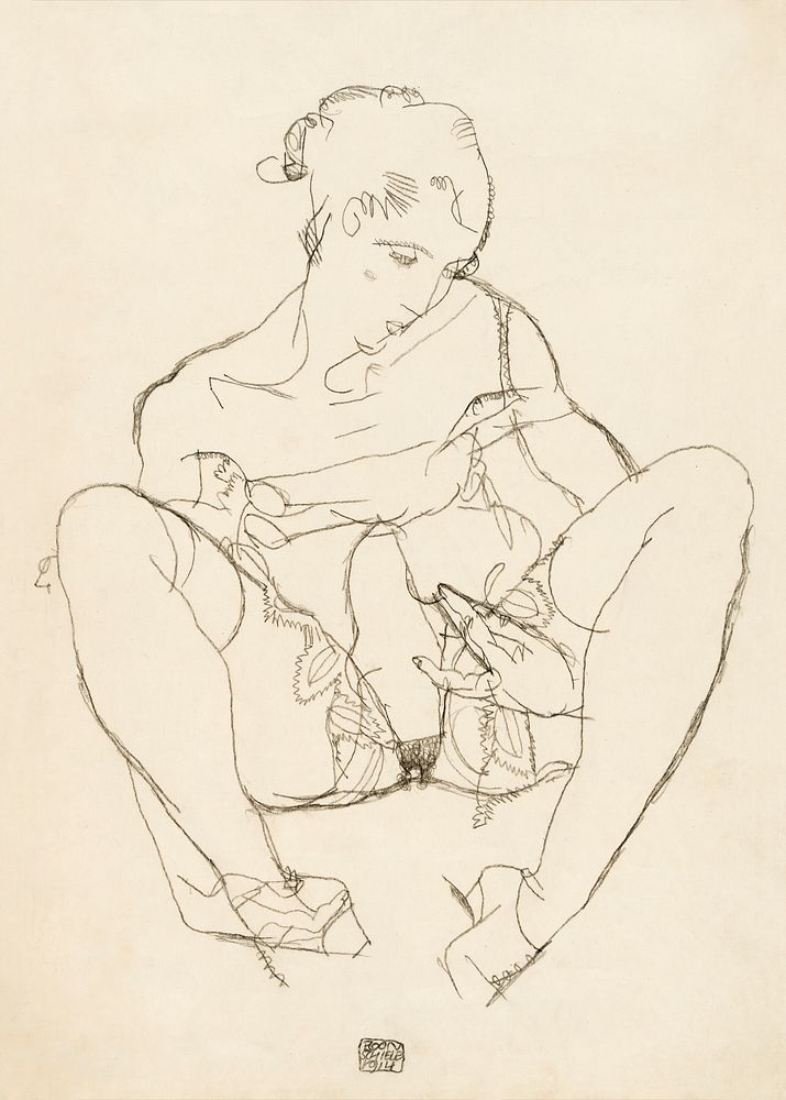 Woman spreading legs. Seated Woman in Chemise (1914) by Egon Schiele. Original female line art drawing from The MET museum.…