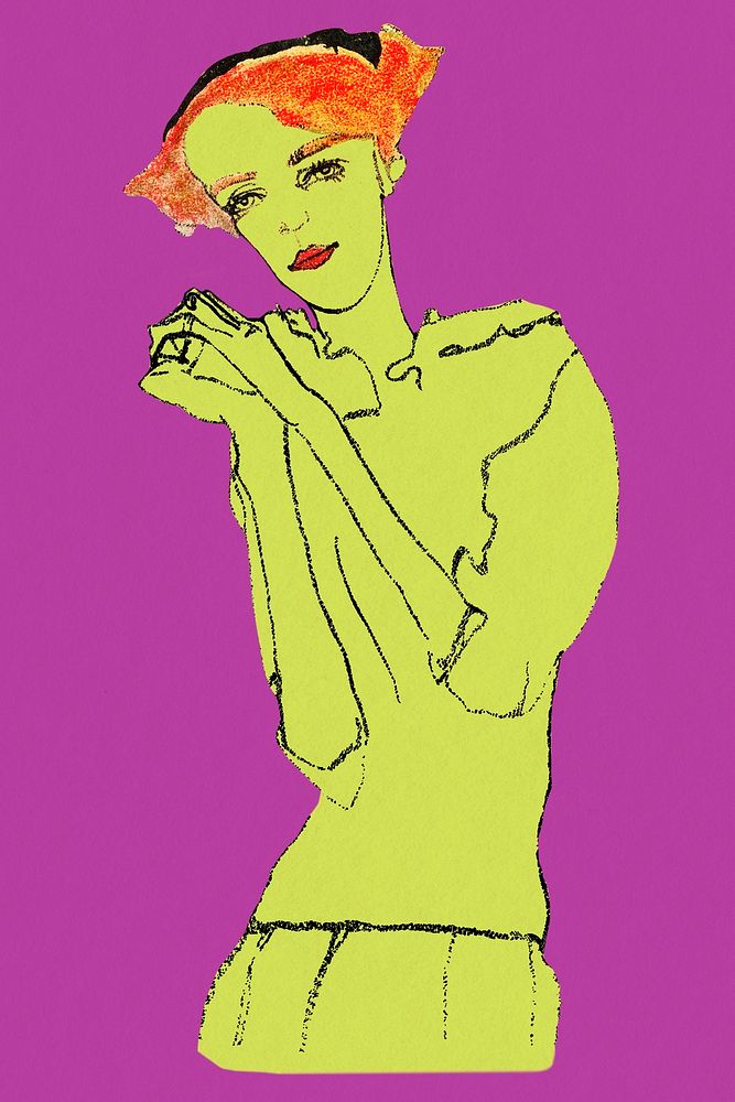 Funky tone woman illustration remixed from the artworks of Egon Schiele.