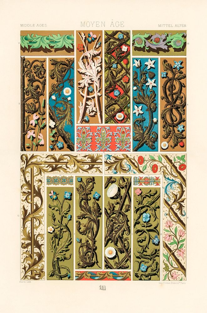 Middle-Ages pattern. Digitally enhanced from our own original 1888 edition from L'ornement Polychrome by Albert Racine…