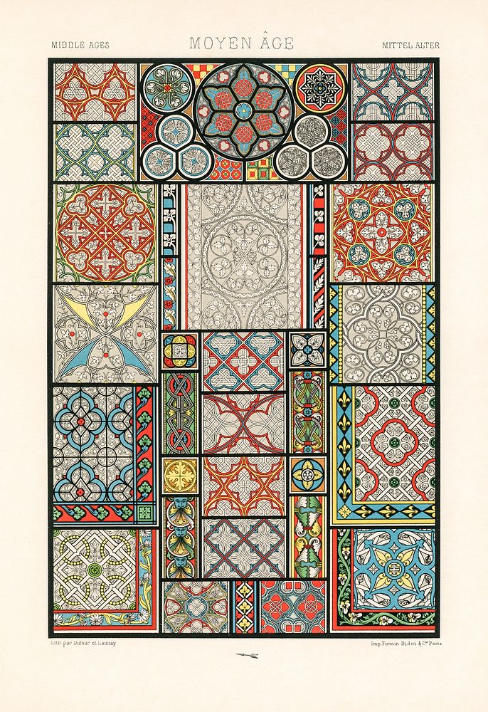 Medieval pattern. Digitally enhanced from our own original 1888 edition from L'ornement Polychrome by Albert Racine…