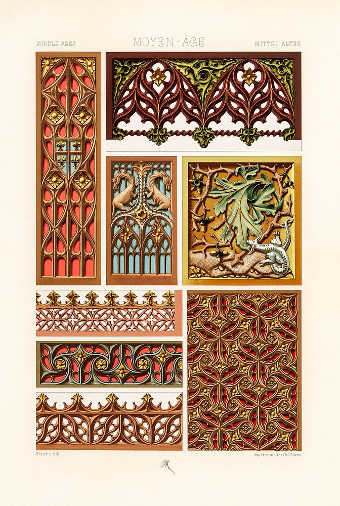 Middle-Ages pattern. Digitally enhanced from our own original 1888 edition from L'ornement Polychrome by Albert Racine…