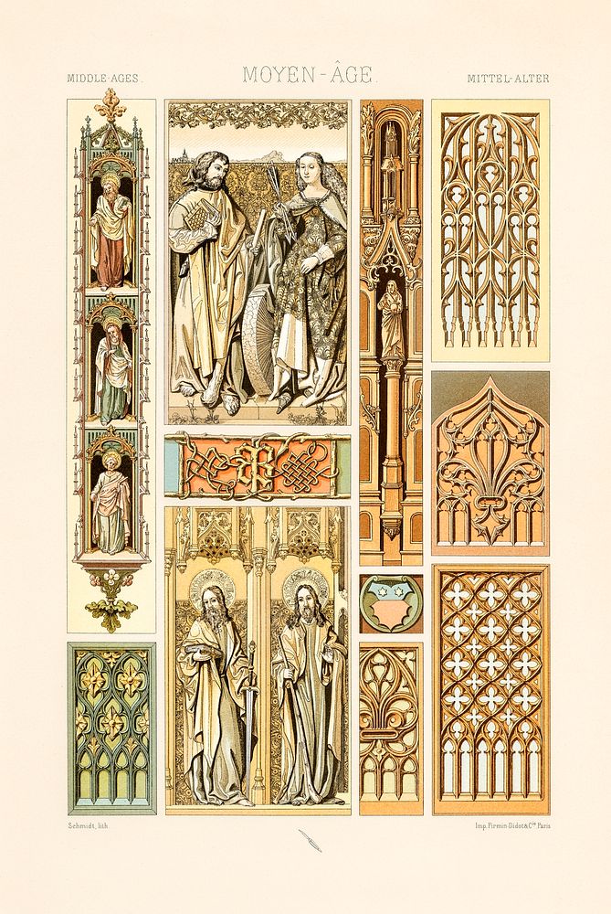 Middle-Ages pattern. Digitally enhanced from our own original 1888 edition from L'ornement Polychrome by Albert Racine…