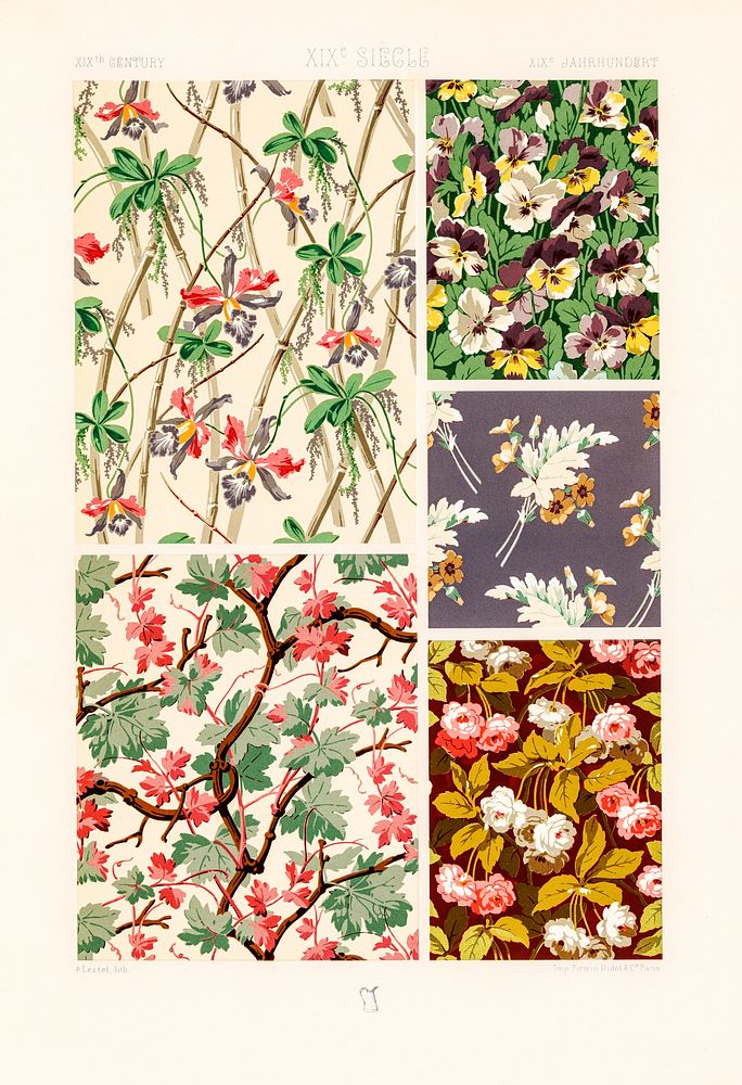 19th Century flower pattern. Digitally enhanced from our own original 1888 edition from L'ornement Polychrome by Albert…