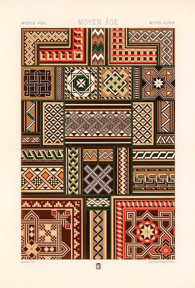 Middle-Ages pattern. Digitally enhanced from our own original 1888 edition from L'ornement Polychrome by Albert Racine…