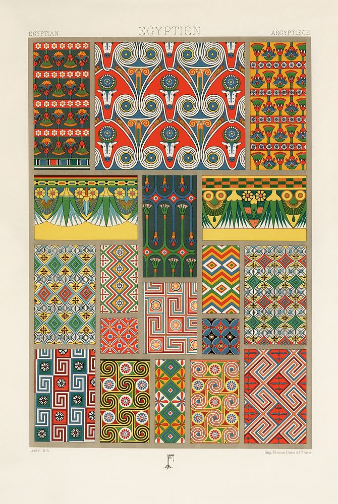 Egyptian pattern. Digitally enhanced from our own original 1888 edition from L'ornement Polychrome by Albert Racine…