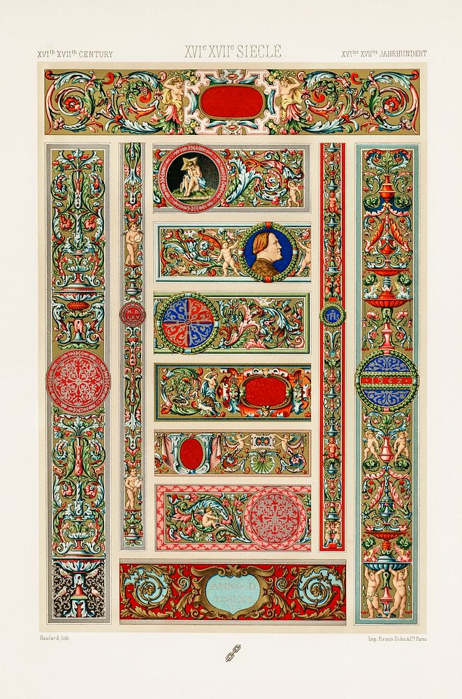16th and 17th Century pattern. Digitally enhanced from our own original 1888 edition from L'ornement Polychrome by Albert…