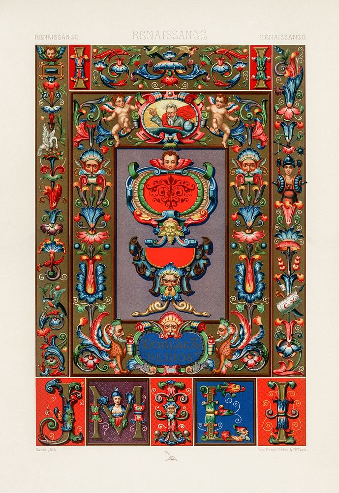 Renaissance pattern. Digitally enhanced from our own original 1888 edition from L'ornement Polychrome by Albert Racine…