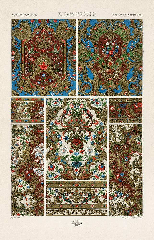 17th and 18th Century pattern. Digitally enhanced from our own original 1888 edition from L'ornement Polychrome by Albert…