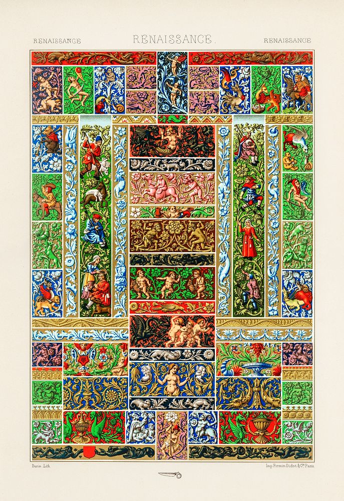 Renaissance pattern. Digitally enhanced from our own original 1888 edition from L'ornement Polychrome by Albert Racine…