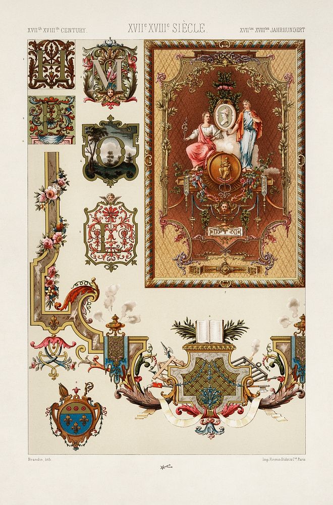 17th and 18th Century pattern. Digitally enhanced from our own original 1888 edition from L'ornement Polychrome by Albert…