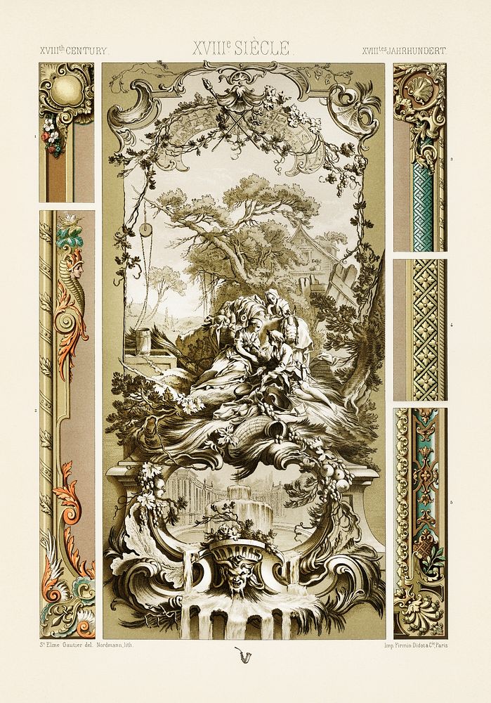18th Century pattern. Digitally enhanced from our own original 1888 edition from L'ornement Polychrome by Albert Racine…