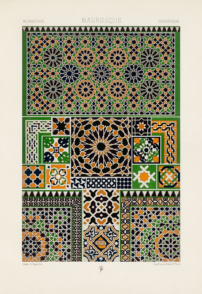 Moresque pattern. Digitally enhanced from our own original 1888 edition from L'ornement Polychrome by Albert Racine…