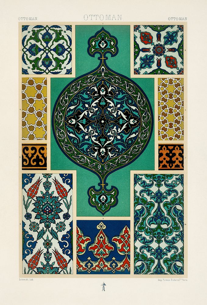 Ottoman pattern. Digitally enhanced from our own original 1888 edition from L'ornement Polychrome by Albert Racine…