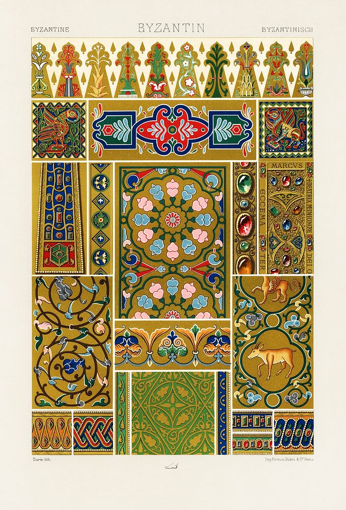 Byzantine pattern. Digitally enhanced from our own original 1888 edition from L'ornement Polychrome by Albert Racine…