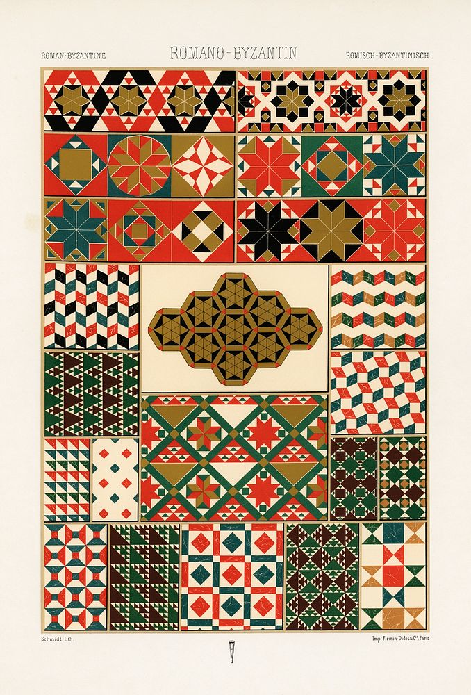 Roman-Byzantine pattern. Digitally enhanced from our own original 1888 edition from L'ornement Polychrome by Albert Racine…