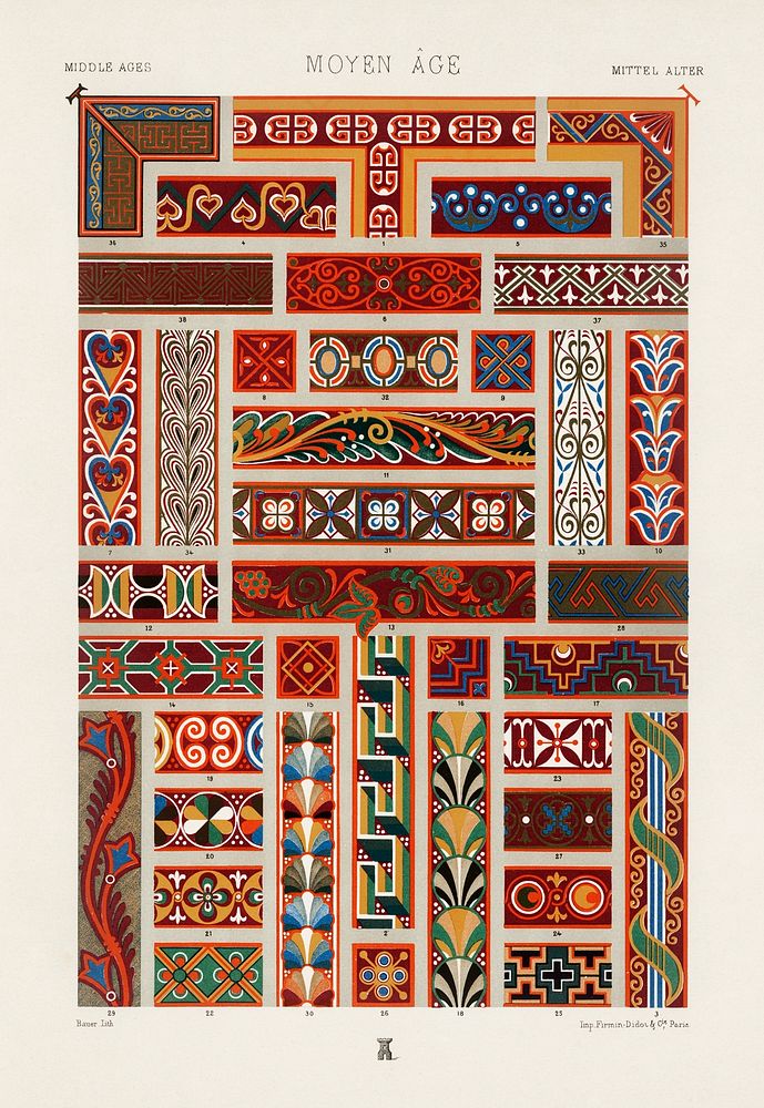 Middle-Ages pattern. Digitally enhanced from our own original 1888 edition from L'ornement Polychrome by Albert Racine…