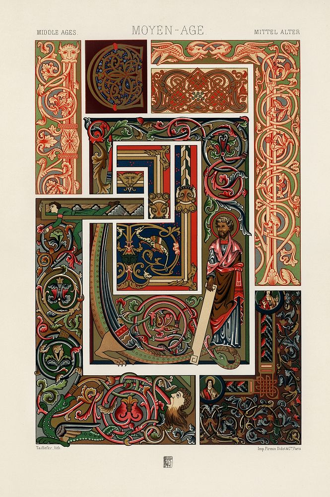 Medieval pattern. Digitally enhanced from our own original 1888 edition from L'ornement Polychrome by Albert Racine…