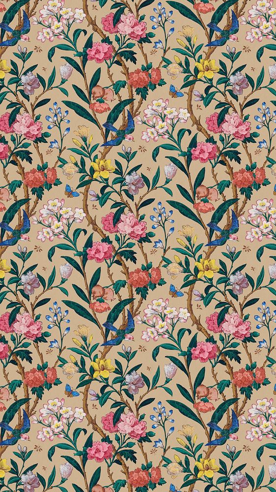 Vintage floral iPhone wallpaper, decorative background. Remixed from public domain artwork.
