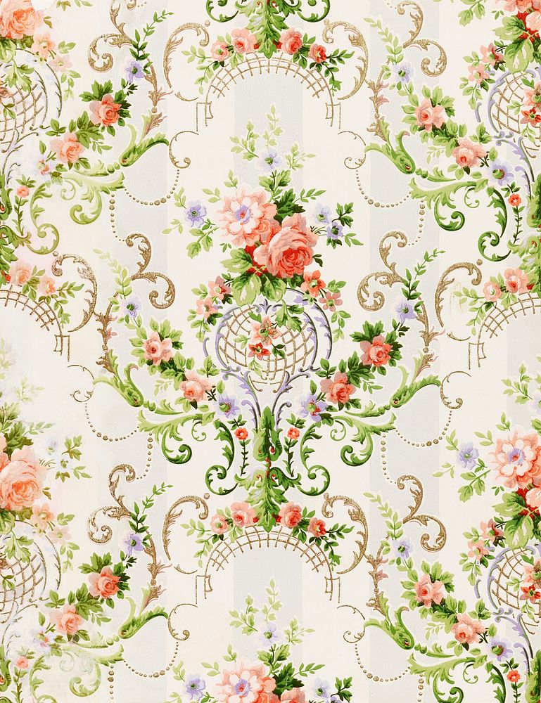 Rococo floral wallpaper (ca. 1890&ndash;1900) pattern in high resolution. Original from The Smithsonian. Digitally enhanced…