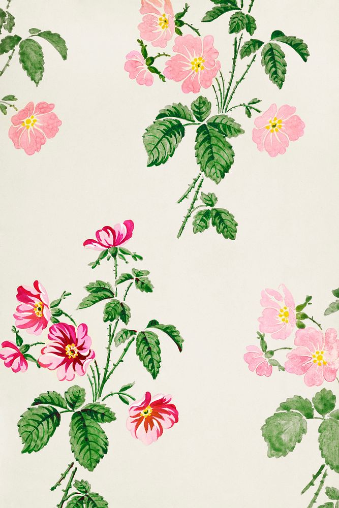 Wild rose pattern wallpaper (ca. 1820&ndash;1840) in high resolution. Original from The Smithsonian. Digitally enhanced by…