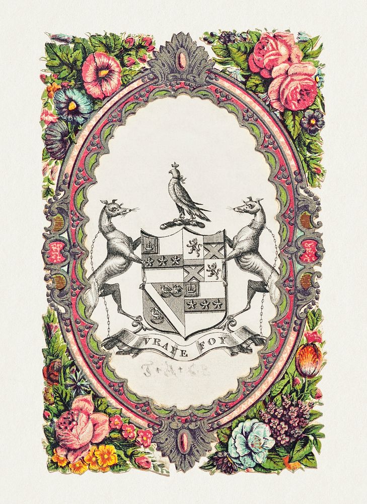 Bookplate (1850s-1860s) illustration in high resolution. Original from Getty Museum. Digitally enhanced by rawpixel.