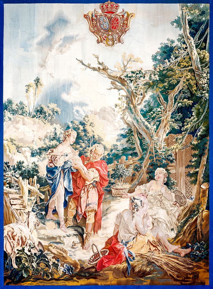 Tapestry: Psyche at the Basketmakers (1750) in high resolution by François Boucher. Original from Getty Museum. Digitally…