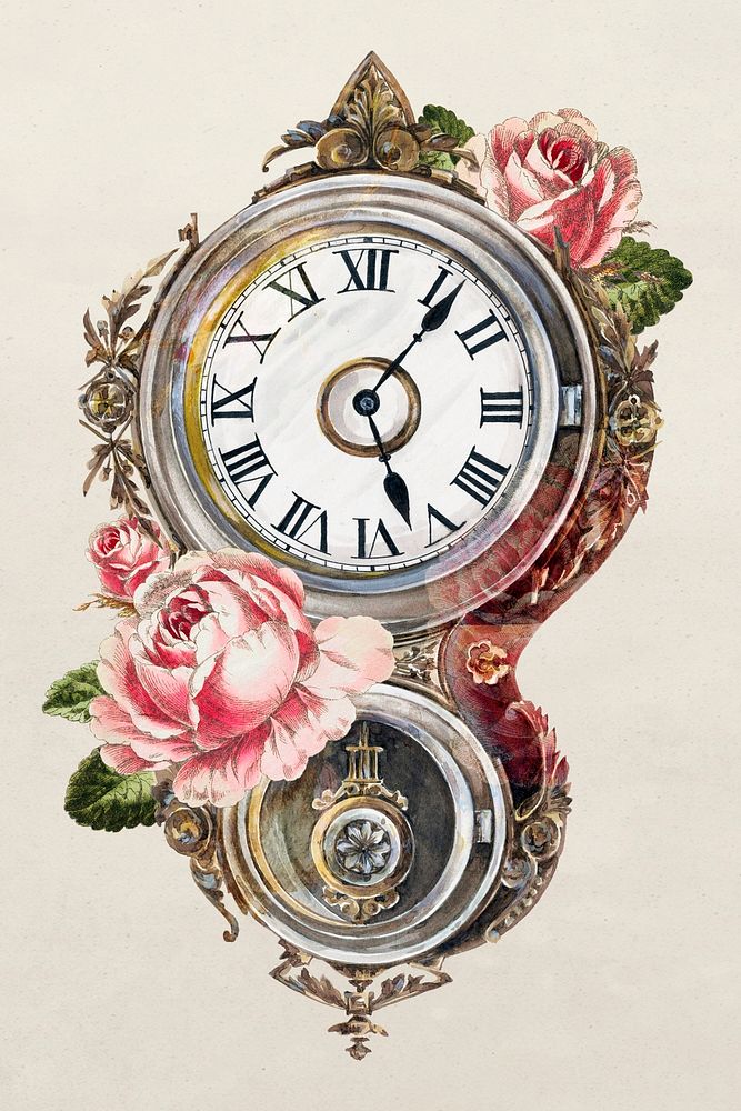 Vintage wall clock psd illustration, remixed from the artwork by Peter Connin