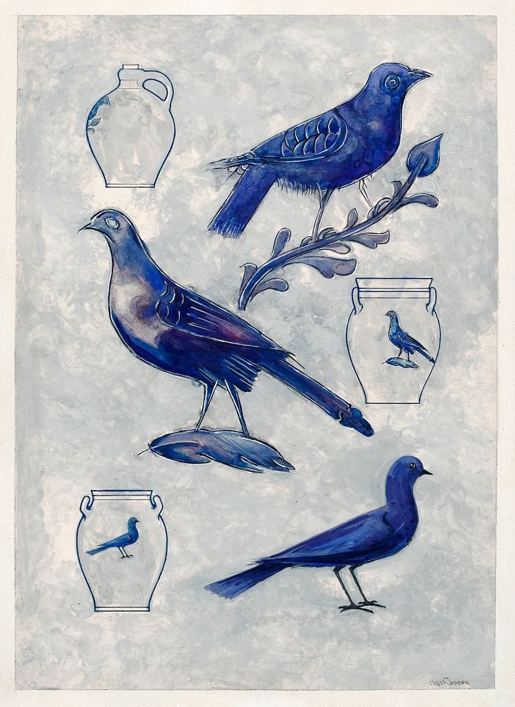 Bird Decorations for Stoneware (1935-1942) by Charles Caseau. Original from The National Gallery of Art. Digitally enhanced…