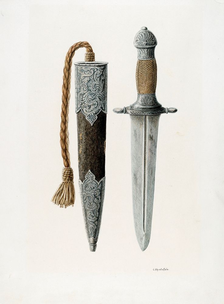 Dagger and Sheath (1935&ndash;1942) by Cornelius Christoffels. Original from The National Gallery of Art. Digitally enhanced…