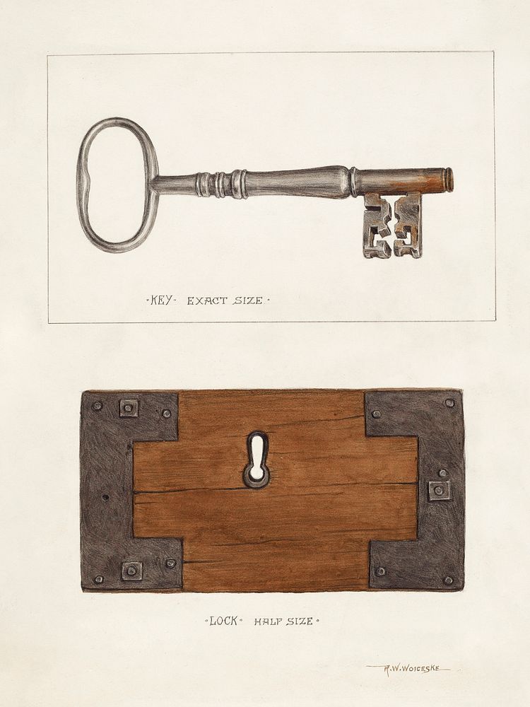 Key and Lock (1935&ndash;1942) by Ronau William Woiceske. Original from The National Gallery of Art. Digitally enhanced by…