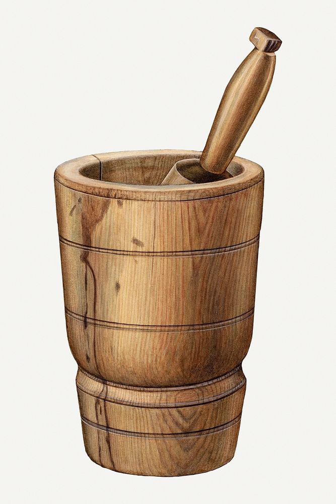 Mortar and pestle illustration, remixed from the artwork by Wellington Blewett