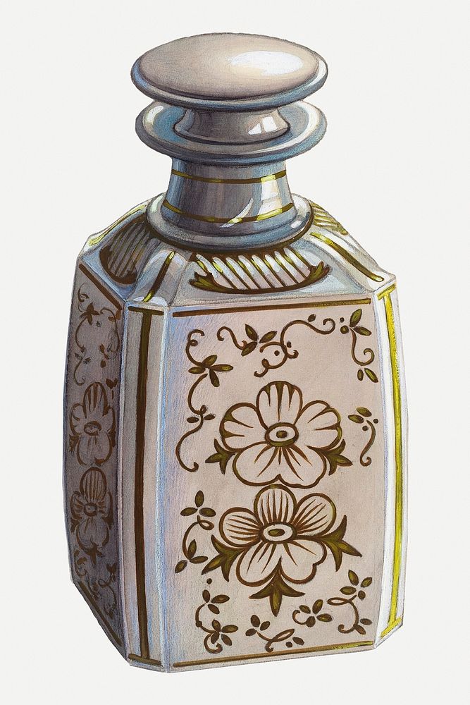 Vintage perfume bottle psd illustration, remixed from the artwork by Erwin Schwabe