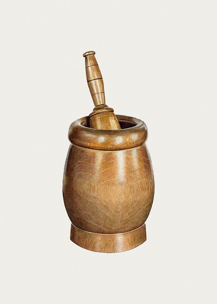 Mortar and pestle psd vintage illustration, remixed from the artwork by Elizabeth Moutal