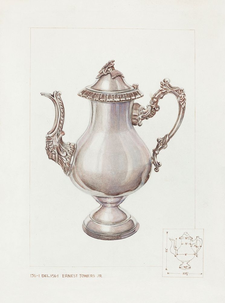 Silver Coffee Pot (ca.1937) by Ernest A. Towers, Jr. Original from The National Gallery of Art. Digitally enhanced by…