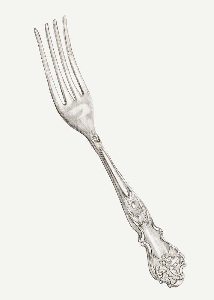 Vintage silver fork illustration, remixed from the artwork by Ludmilla Calderon