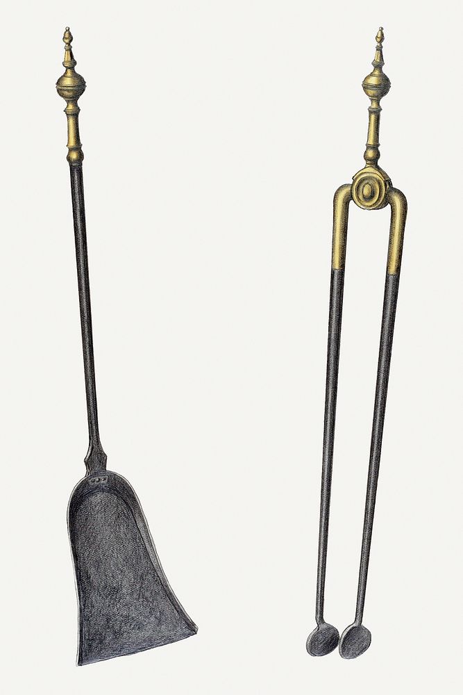Tongs and shovel illustration, remixed from the artwork by Hans Korsch