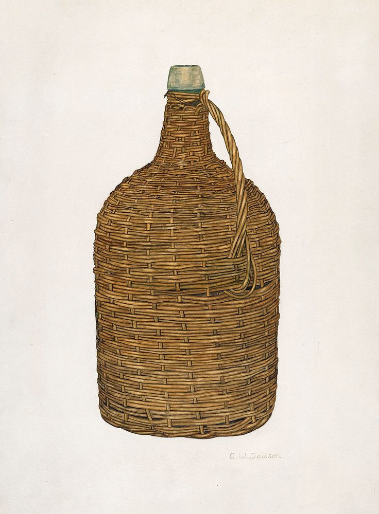 Wicker Demijohn (ca.1940) by Clarence W. Dawson. Original from The National Galley of Art. Digitally enhanced by rawpixel.