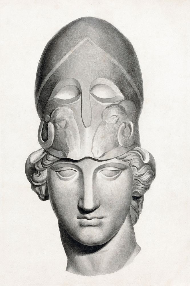 Antique Head with a Helmet by John Flaxman (1755&ndash;1826). Original from The National Galley of Art. Digitally enhanced…