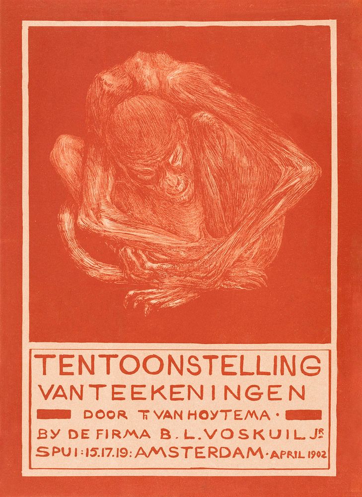 Reclamekaart met ineengedoken aap (1902) print in high resolution by Theo van Hoytema. Original from The Rijksmuseum.…