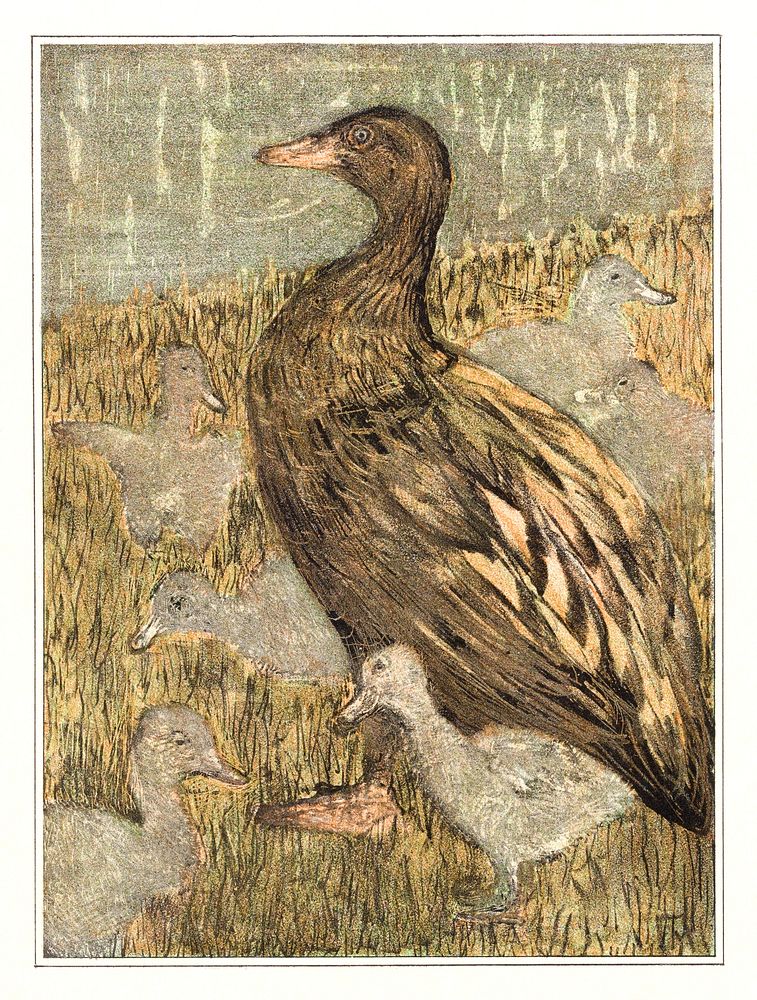 Eend met kuikens bij waterkant (1878&ndash;1909) print in high resolution by Theo van Hoytema. Original from The…