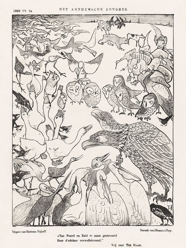 Tweekoppige adelaar omringd door vogels (1893) print in high resolution by Theo van Hoytema. Original from The Rijksmuseum.…