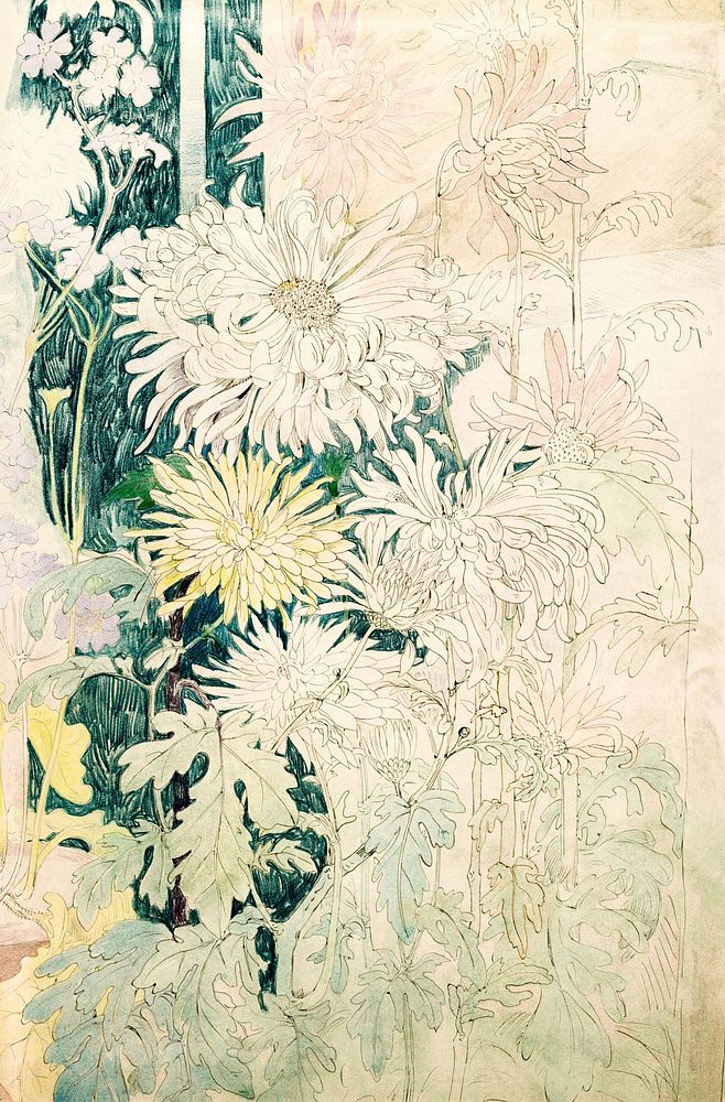 Chrysanten en enkele andere herfstbloemen, Theo van Hoytema (1873&ndash;1917) print in high resolution by Theo van Hoytema.…