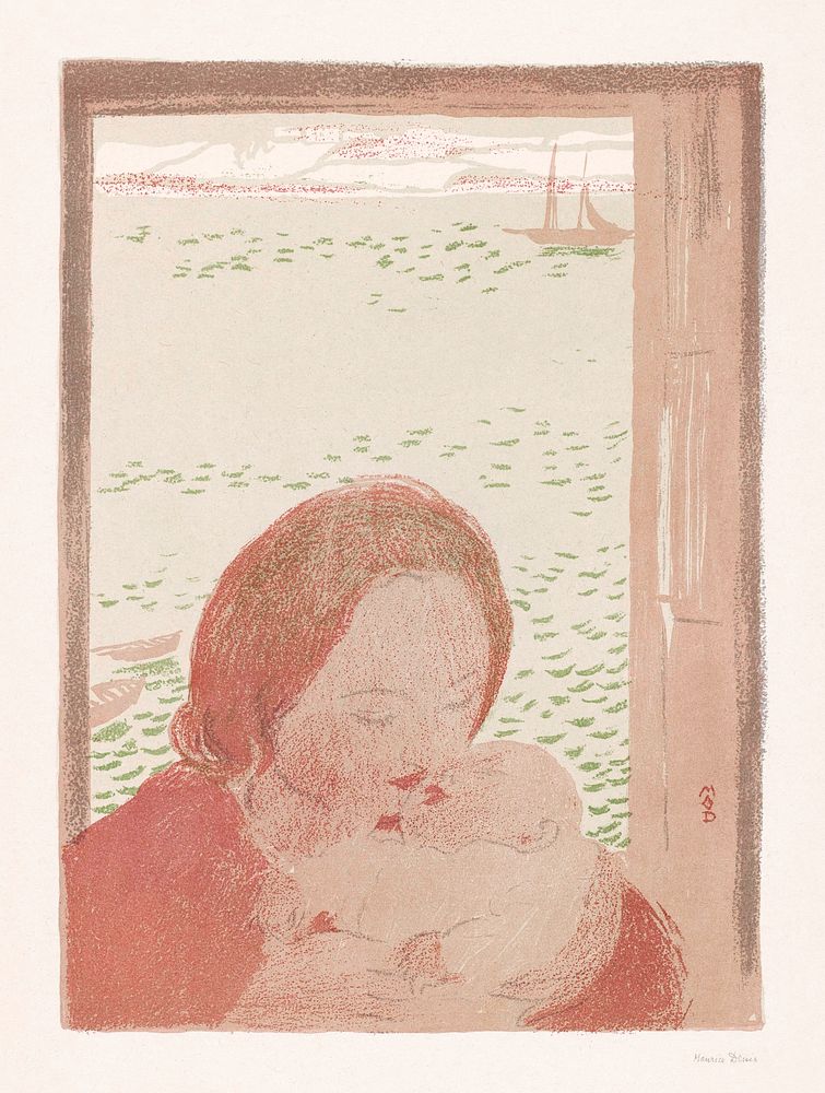 Mother with baby in front of a window (Moeder met baby voor een venster) (1900) print in high resolution by Maurice Denis.…